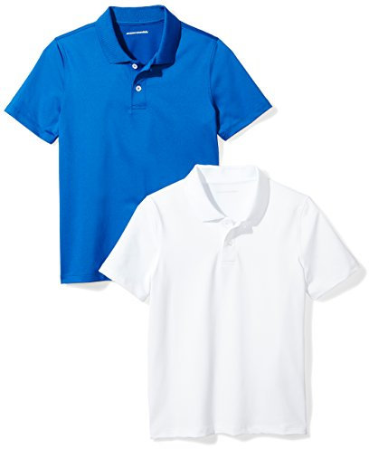 Amazon Essentials Jungen Active Performance Poloshirt, 2er Pack, Königsblau/Weiß, Large