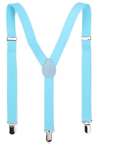 Boolavard Herren Damen Long Hosenträger Y Form Style 3er Clips elastisch Schmal Unifarbe und Bunt mit verschiedenen Motiv (Hellblau)