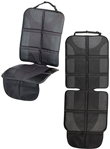 Lescars Auto-Schutzunterlagen: 2er-Set Premium-Kindersitz-Unterlage, 2 Netztaschen, Isofix-geeignet (Sitzunterlage Auto, Sitzunterlagen Kindersitz)