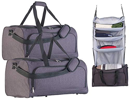 Xcase Reisetasche Schrank: 2er-Set Faltbare Reisetaschen mit Wäsche-Organizer zum Aufhängen (Reise-Organizer-Tasche, Campingschrank-Tasche, Ordnungssystem)