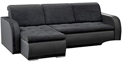 mb-moebel kleines Ecksofa Sofa Eckcouch Couch mit Schlaffunktion und Bettkasten L-Form Polstergarnitur große Farbauswahl - VERO I (Ecksofa Links, Schwarz)