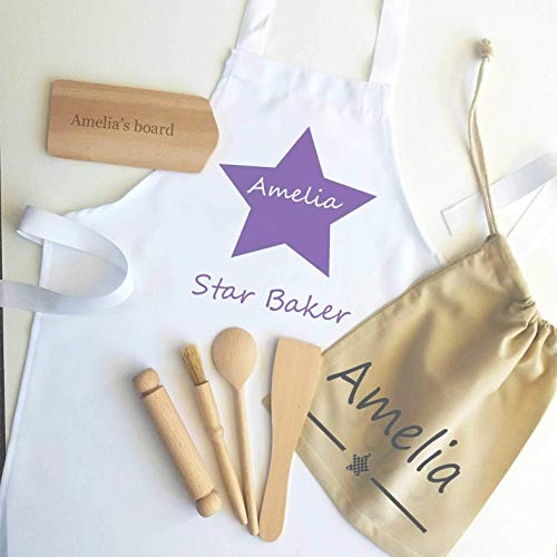 Personalised Apron & Optional Utensils Set - Star Baker Apron Set-Kids Aprons -Baking Sets- boys Girls Kitchen Gift