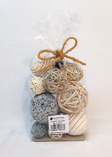 12 Assorted Decoration Accent Balls in Bag Potpourri in White & Grey