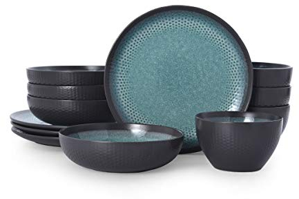 Pfaltzgraff 5267773 Maddox 12-Piece Dinnerware Set, Teal