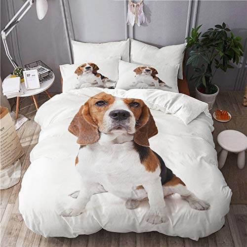 CVSANALA Bettwäsche-Set,Mikrofaser,Gesicht des Beagle-Hundes auf weißem Hintergrund,1 Bettbezug 135x200 + 2 Kopfkissenbezug