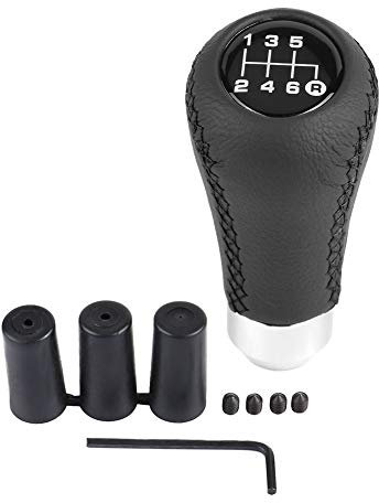 Terisass 6-Speed Gear Head, Car Knob, Suitable for Most Automatic Manual Gears, Black and Red (Black), 6 x 11.5 cm, Metal + PU Leather, Black