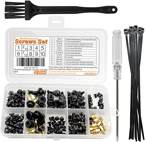 Akuoly Computer Screws Desktop Screw Set Standoffs for PC Mounting Motherboard Computer Fan 2.5'' SSD 3.5'' HDD Fixation on Desktops,166 Pieces