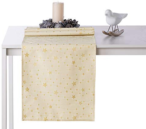 AmeliaHome Tischläufer 30x100 cm Weihnachtstischläufer Weihnachten Weihnachtsmuster Glanzfäden Stardust Gold