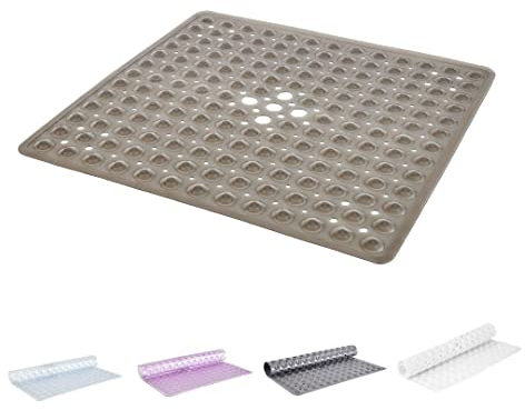 TranquilBeauty Alfombra de Ducha con ventosas, Antideslizante, antimoho, Lavable a máquina, para Plato de Ducha a RAS de Suelo, Ideal para niños y Ancianos Cuadrado, 53x53cm Gris Transparente.