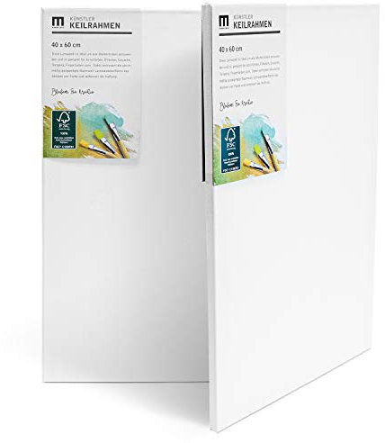 2er-Set 40x60cm Künstler-Leinwand Canvas zum Bemalen. Die leere, weiße Leinwand aus 100% Baumwolle ist umlaufend aufgespannt auf FSC® Holz-Keilrahmen mit 17mm Stärke, 280g/m², 2-fach weiß grundiert