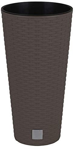 URBNLIVING Fioriera rotonda in rattan elegante, grande, grande, per interni ed esterni, da giardino (marrone, altezza 57,2 cm x profondità 30 cm)