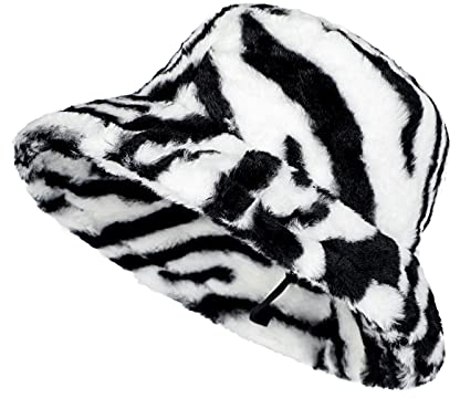 Wintermütze Unisex Fischerhut Streifen Plüsch Zebra-Hut Damen Mädchen Damenmütze Modisch Winddicht Mütze Plüsch Winterhut Verdickt Kuschelig Eimerhut Baumwolle Outdoor Wollmütze Herbst Winter