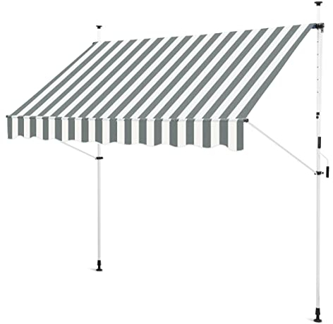 Gartenfreude Klemmmarkise 200 x 120 Sonnenschutz Balkonmarkise Campingmarkise ohne Bohren, Grau/Weiß - Wellen Schnitt, 4900-1520-133