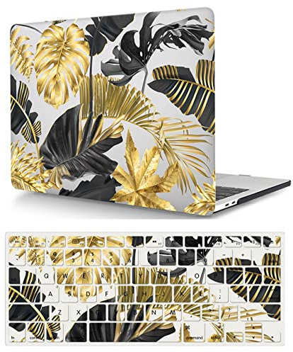 Estuche Dura para Macbook Pro 13 Pulgadas A1425 A1502 2015 2014 2013 2012 Versión con Pantalla Retina, Funda Protettiva Delgada in Plastica & Cubierta de Teclado, Hojas Doradas