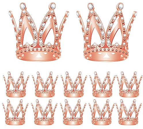 MEMOVAN Crown Cake Topper 12pcs Mini Rose Gold Crown Tiny Crown Tiara Cake Ornaments Mini Baby Crown Cake Cupcake Decoration for Wedding Birthday Bridal Baby Shower Queen Princess Cake Photo Party