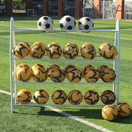 Basketball Rack 4 Ebenen Ball-Aufbewahrung Mit Rädern, Schwarz Weiß Regal Für Fußball, Basketball Großes Fassungsvermögen Ball Regal Metall Für Garagen, Schulen, Stadien, Vereine