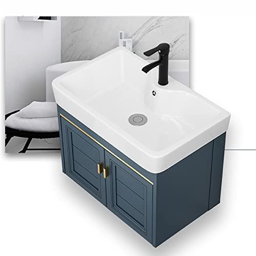 Mobiletto Bagno Sospeso,Completo di lavabo in Ceramica,con Rubinetto Caldo e Freddo,Tubo Flessibile,Mobile Lavatoio Sospeso Lavello da Cucina per Piccoli Spazi Lavanderia,Moderno ed Elegante (Size :