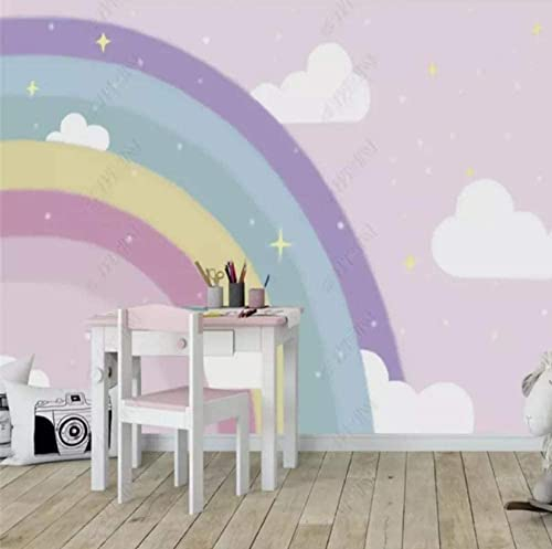 3D Selbstklebende Wandtapete Regenbogen Und Weiße Wolken-Cartoon-Muster Wandkunst Kinderzimmer Restaurant Bar Shop Wohnzimmer Schlafzimmer Wand Poster Dekoration Tapete 140 (Breite) x 70 (Höhe) cm