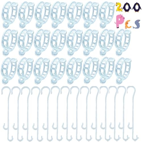 Fycooler 200pcs Pflanzenklammern-100pcs Tomatenhaken Gemüsehaken 13cm J-Haken Haken und Ringförmige Tomatenclips 100pcs Tomatenklammern - Pflanzenclips für die Aufbewahrung von Gartenpflanzen Stängel