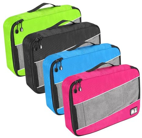 SWEDOU - Cubi da imballaggio per valigie, 4 pezzi, grandi cubi da imballaggio per valigie, borse da viaggio impermeabili per vestiti (4 colori)