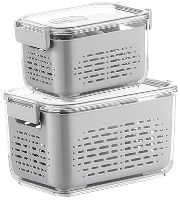 GMYIAK Frischhaltedosen,Doppel-KüHlschrank-Organizer,2er-Set 1.8L+5L,StaubgeschüTzt Mit Deckel,Mit Klappbarem Teiler und Sieb,Aufbewahrung Von Obst,GemüSe und Fleisch