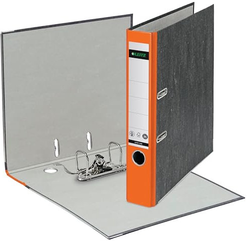 Leitz Qualitäts-Ordner 180°, A4, klimaneutral, 100% recycelter Karton, Schmal, 5,2 cm Rückenbreite, Wolkenmarmor-Papier (10 Stück, Orange)