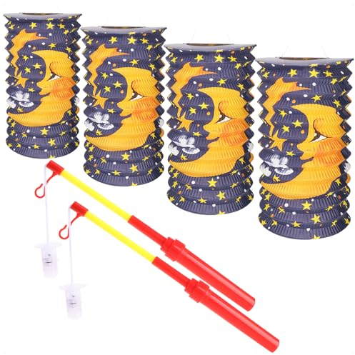 com-four® 6-teiliges Laternen-Set - Papierlaternen und Stab mit LED-Licht für Sankt Martin, Laternen-Umzug und Halloween - Martinslaterne für Kinder [Auswahl variiert] (Laternen + Stäbe)