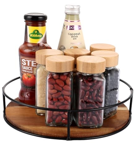 DAJAVE Lazy Susan, 2 piatti girevoli in legno, 23 cm, organizer in legno, girevole a 360°, organizer da cucina, organizer in legno, per armadio, frigorifero, cucina, piano di lavoro