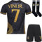 R. Madrid #7 Vini Jr. Édition Spéciale Dragon Noir Or pour Enfants Nouvelle Saison, Shorts, Chaussettes, Tailles Jeune (Dragon Noir, 28)