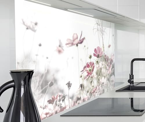 timalo Spritzschutz Wand für Herd, Küche Küchenrückwand Glasoptik | Acryl Glas 2mm | Glasrückwand Acrylglas Wandpaneele Rückwandschutz Platte | 60x40cm Wildblumen Blumenwiese