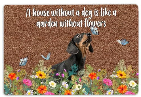 Dachshund Door Mat Dachshund a house without a dog is like a garden without flowers Welcome Non-Slip Mats Funny Doormat Bathroom Kitchen Front Porch Rugs Entrance 16 * 24in/40 * 60cm