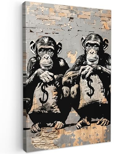 MuchoWow© Wandbilder Groß 80x120 cm XXL Schlafzimmer Home Deko Wohnung Bild Wohnzimmer Fotoleinwand Wand Bilder Leinwand Wall Decor Street art - Affen - Tiere - Vintage