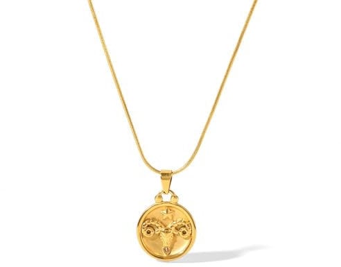 ALTCIRNMD 12 Zodiac Sign Pendant Necklace, Embossed Constellation Round Coin Pendant Horoscope Astrology Necklace for Women Men Star Sign Necklace,Aries