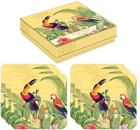 Juego de 6 Posavasos de Vidrio, 10,5 x 10,5 cm, rígido, de Corcho