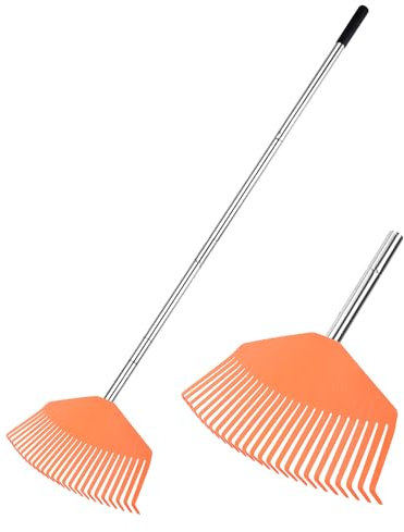 YEELOR Gartenrechen, Rechen für Rasen, Rechen für Gartenarbeit, stabil, rutschfest, 25 Kunststoffzinken, 145,3 cm lang, verstellbarer Griff, großer Laubbesen, kompakter Rechen für Garten, Hof, Sammeln