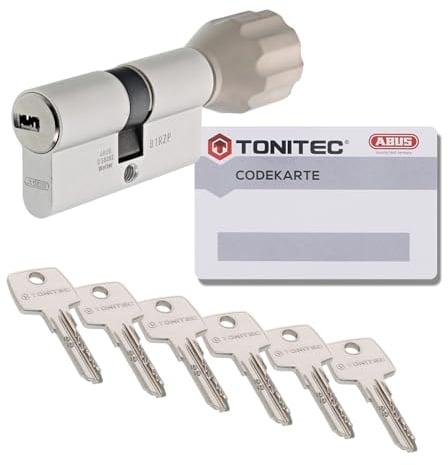 ToniTec Abus TEC440 Cylindre de serrure à cylindre à fermeture différente 30/30 kg avec 6 clés et carte de code