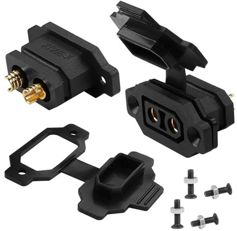 QIANRENON Fixierbar XT90 Buchse Löten Adapter Vergoldete XT90E-F Panel Fest Montage Schweißen Anschluss XT90 Lithium Batterie Lötbuchse 30A,mit Staubkappe,für Modellflugzeuge Drohnen,Schwarz,2Pcs