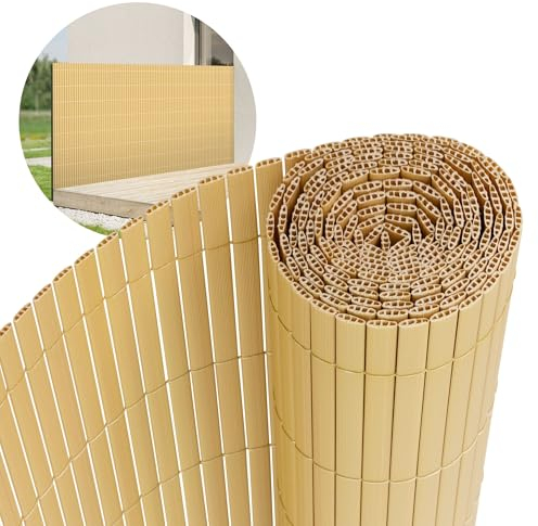 ECD Germany Filet de Protection Visuelle en PVC 120x400cm, Bambou, Brise-Vue Triple Renforcement, Pare-Vent, Canisse Opaque Étanche et Résistant aux UV, Natte Cache-Clôture pour Jardin Balcon Terrasse