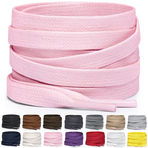 Miscly Cordones Planos de Algodón Encerado - Para Botas, Zapatillas y Zapatos, Disponibles en Varias Longitudes y Colores (Rosa, 137 cm)