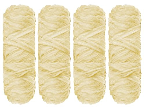 Crochet Yarn Chunky Yarn for Crochet Chunky Wool for Knitting 100g Balls x 4 Chenille Yarn Wool for Crochet Kits for Beginners Adults for Handmade Crafts Hats Blankets Scarves(Cream, 4pcs-400g)