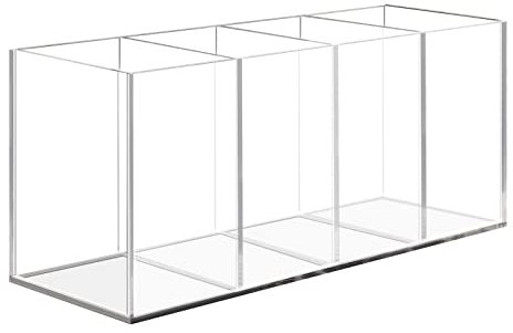 Dokeno Rangement Stylo, Pot à Crayon en Acrylique Transparent, Pot à Pinceaux Maquillage, 4 Compartiments Porte-Stylo Acrylique, Organisateur de Bureau pour Papeterie, Bureau, Maquillage