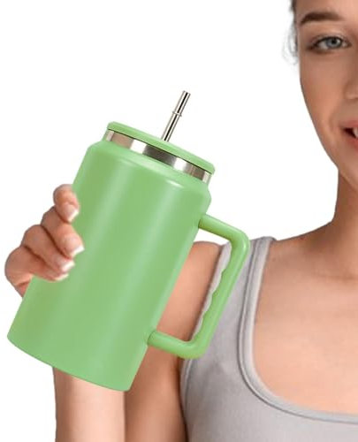 Fruusv 50 Oz Insulated Water Cup - Mug with Straw Handle Tumbler for High Capacity Drinks - with Lid and Handle Cup Keep Cold Included Juice Milk Drinks