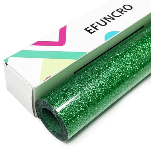 Efuncro- 12'' x 8FT Glitter HTV Heat Transfer Vinyl,Iron on for T-Shirts. Bags. HTV Heat Transfer Vinyl for All Cutting Machines - Easy to Cut and Weed (Green)