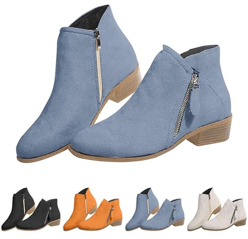 Generico Stivali da Donna Invernali Bassi, Tronchetti Donna Invernali Comoda Eleganti, Scarponcino Impermeabile Stivaletti Casual Stivali Texani Donna Tacco Basso, Stivaletti Donna Motociclista