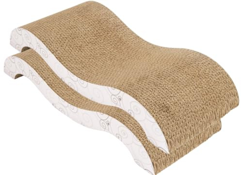 Lot de 2 grands grattoirs pour chat - Grands patins à griffer pour chaton - Planches à gratter pour chat - Avec herbe à chat - Motif vague