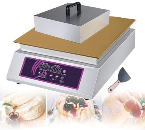 forplubossmmp Máquina De Soufflé Eléctrica De 0 A 260°C con Tapa Y Pala De Acero Inoxidable, Plancha Eléctrica Comercial, Placa De Parrilla De 8Mm, Placa Calefactora para Hacer Postres, Panqueques
