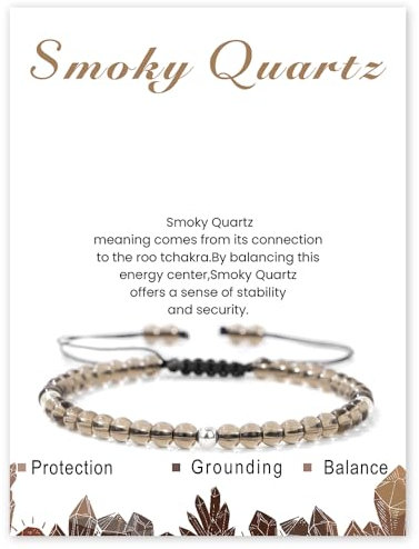 Uwiyo Echtes Naturstein Armband für Fraun, 4mm Perlenarmband Einstellbar Edelstein Armband Yoga Armbänder Kugelarmband für Damen Mädchen Geschenk für Geburtstag Muttertag Weihnachten (Rauchquarz)