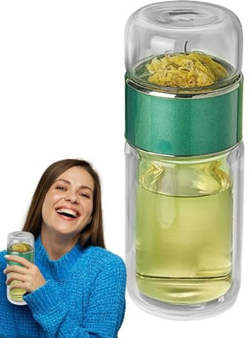 Infusor de té de vidrio, botella de infusión de té con aislamiento de doble capa, botella de té de separación de té y agua para té suelto, té de flores, hogar, viajes