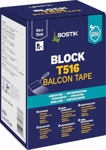 BOSTIK Block T516 Balcon Tape 5m x 12cm | Selbstklebendes Dichtungsband - Wetterfest und UV-beständig für Balkone und Terrassen