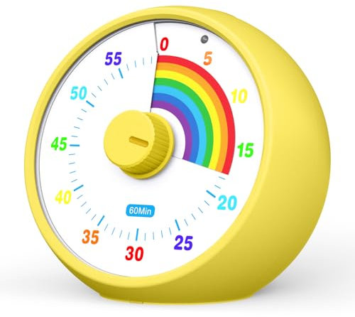 Visueller Timer für Kinder, 60-Minuten Countdown für Klassenzimmer Büro Küche, Schreibtisch Timer Kinder Zeitmanagement Tools mit leisem Betrieb, Tomato Time Tool Regenbogenmuster (Gelb)